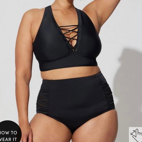 HIGH-RISE LATTICE SIDE SWIM BOTTOM FIT - SIZE 1 and 2 available - Picture 1 of 6